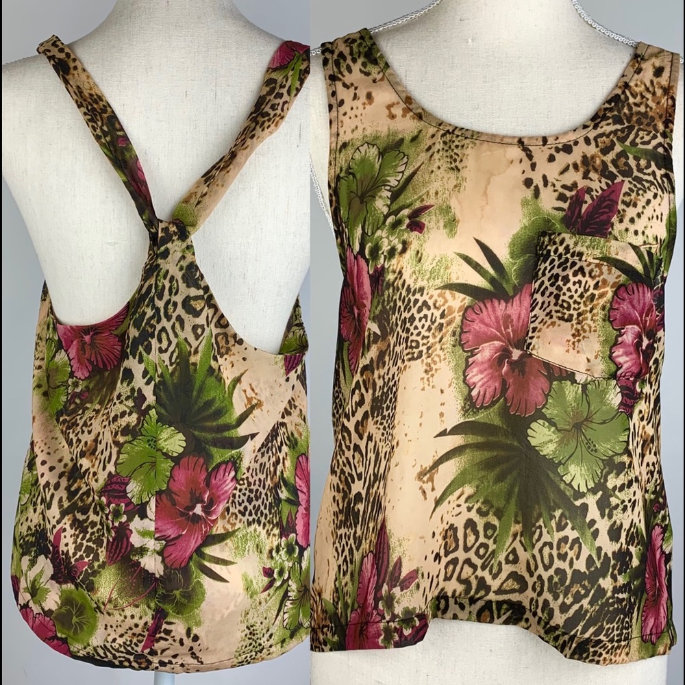 millau top XS green/ multi floral racerback tank